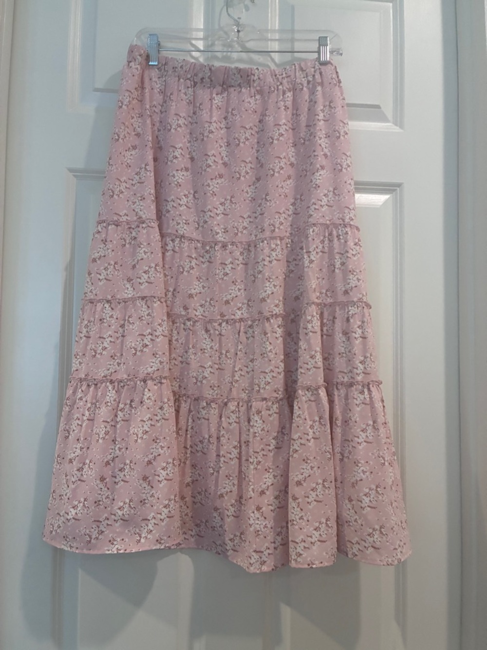 Allegra K Pink Floral Tiered‎ A-Line Skirt
